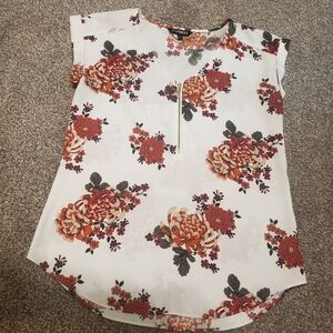 EXPRESS BLOUSE TOP V NECK ZIP FRONT SHORT SLEEVE FLORAL SMALL PERFECT CONDITION